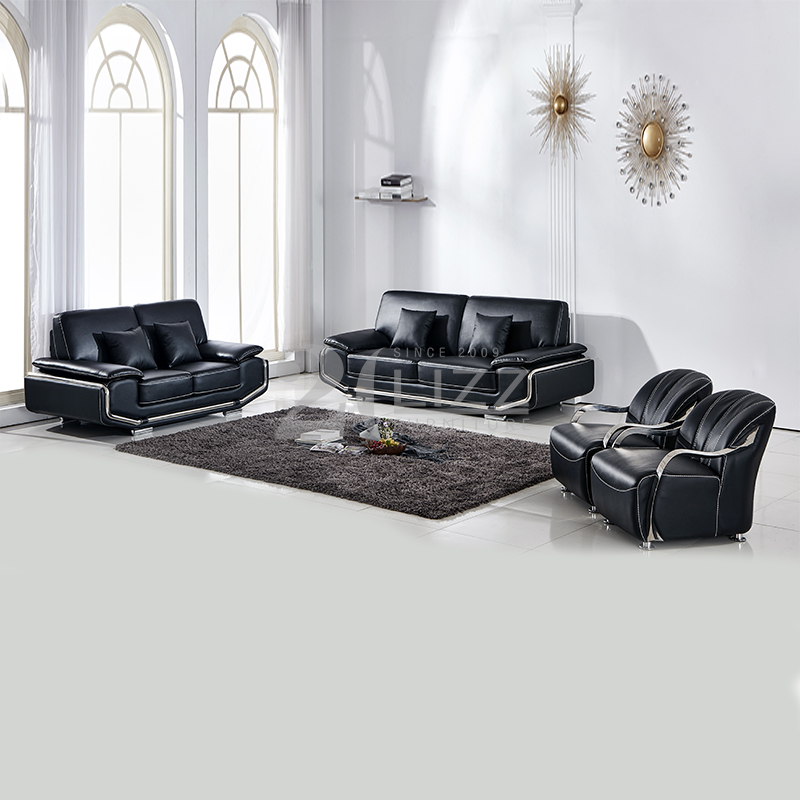 Mobili per la casa Set divano in pelle nera per soggiorno