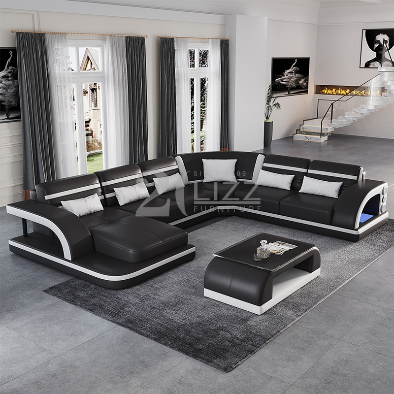 Divano da salotto moderno in pelle con chaise
