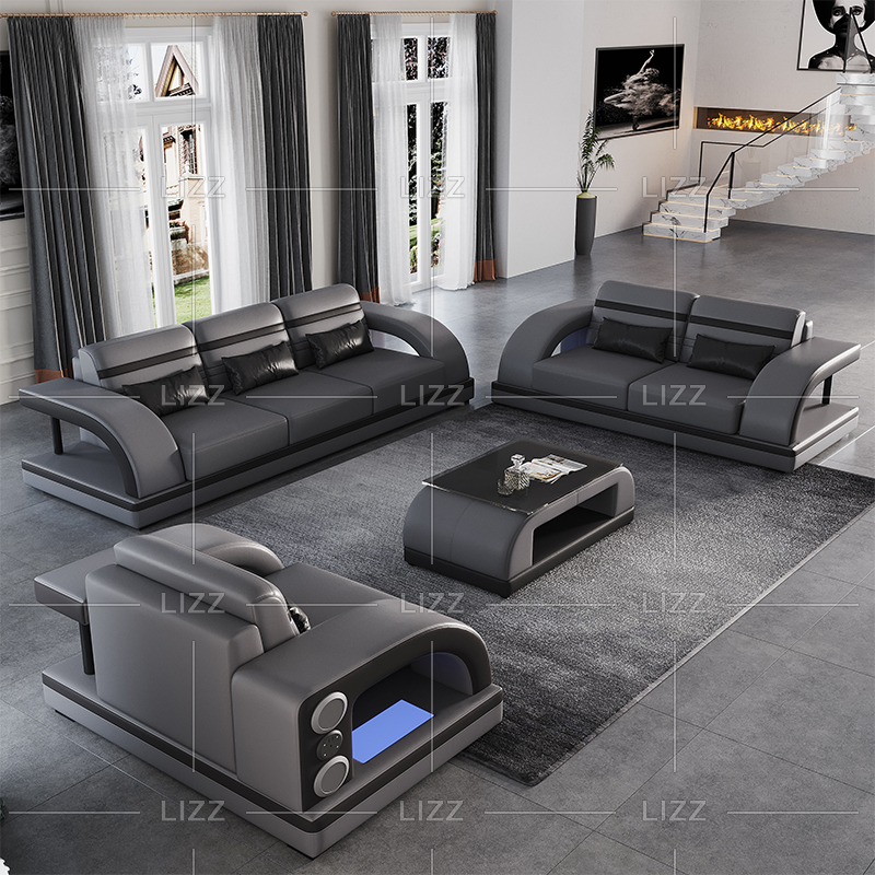 Comodo divano da soggiorno 1+2+3 bianco e nero